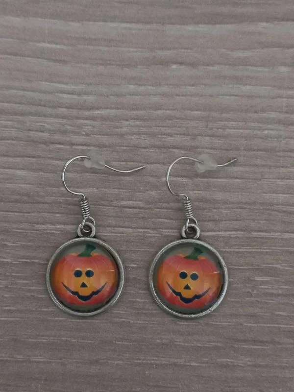 Paire De Boucles D'Oreilles Cabochon "Citrouille Halloween"